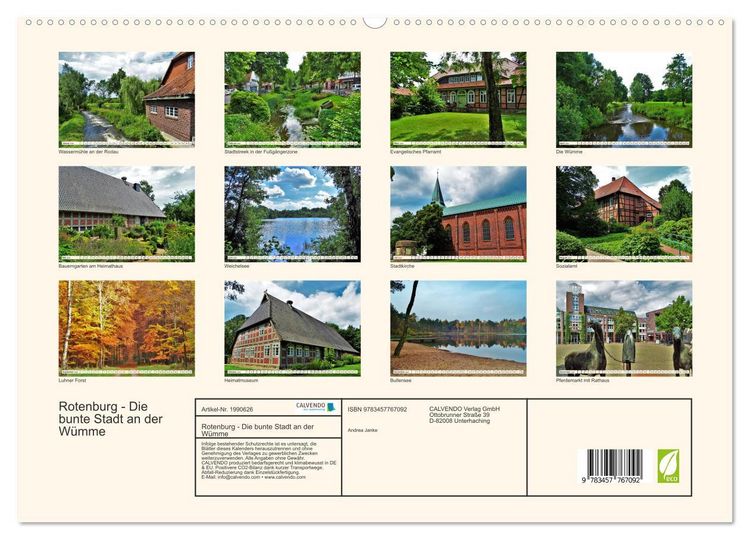 Produktbild: Rotenburg - Die bunte Stadt an der W&uuml;mme (hochwertiger Premium Wandkalender 2026 DIN A2 quer), Kunstdruck in Hochglanz