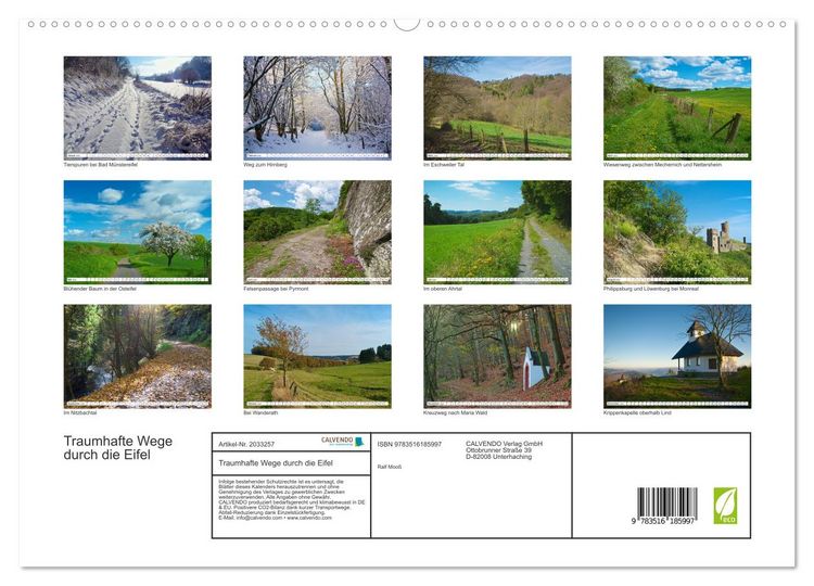 Produktbild: Traumhafte Wege durch die Eifel (hochwertiger Premium Wandkalender 2026 DIN A2 quer), Kunstdruck in Hochglanz