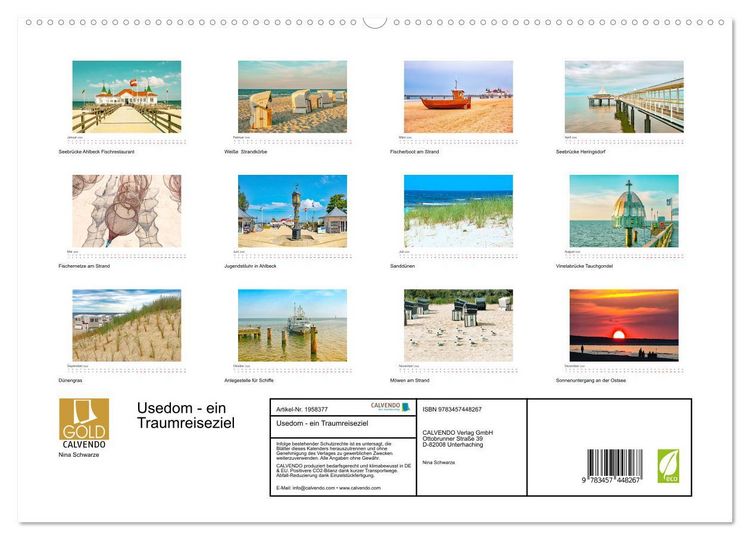 Produktbild: Usedom - ein Traumreiseziel (hochwertiger Premium Wandkalender 2026 DIN A2 quer), Kunstdruck in Hochglanz