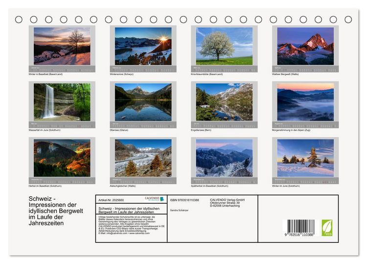 Produktbild: Schweiz - Impressionen der idyllischen Bergwelt im Laufe der Jahreszeiten (Tischkalender 2026 DIN A5 quer), CALVENDO Monatskalender