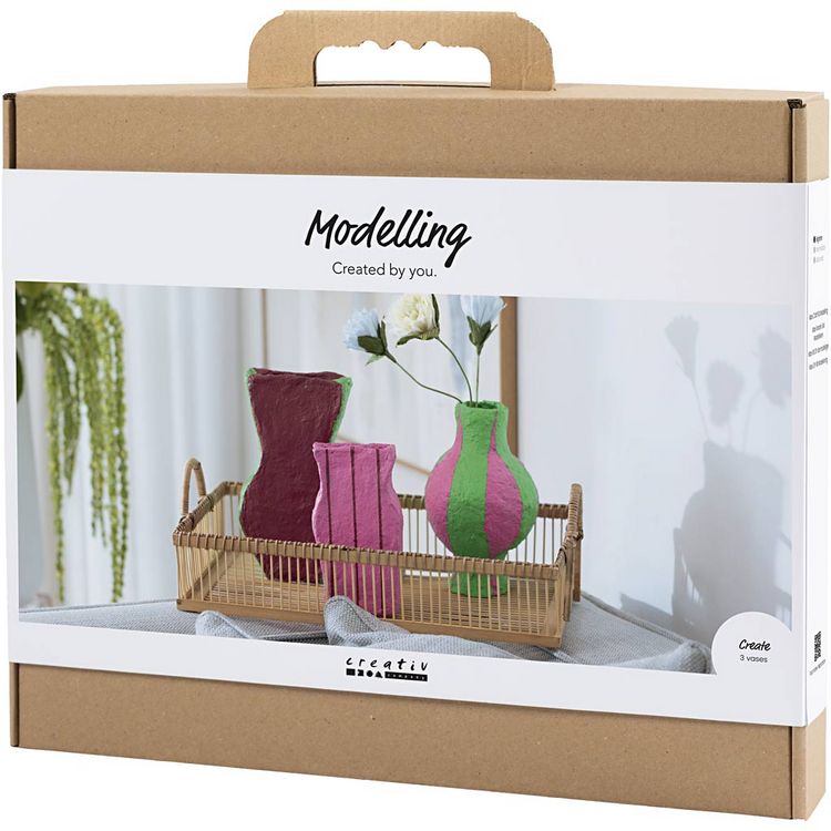 Produktbild: Creativ Company Maxi Kreativ Set Modellieren, Vasen aus Pappmachee-Pulp, sortierte Farben