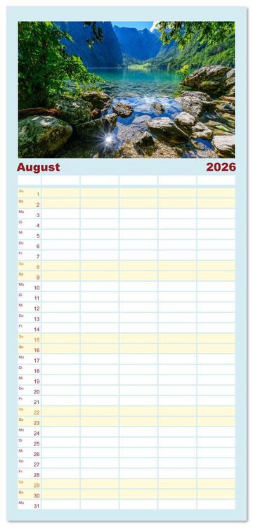 Produktbild: Familienplaner 2026 - Bayerisches Alpenparadies mit 5 Spalten (Wandkalender, 21 x 45 cm) CALVENDO