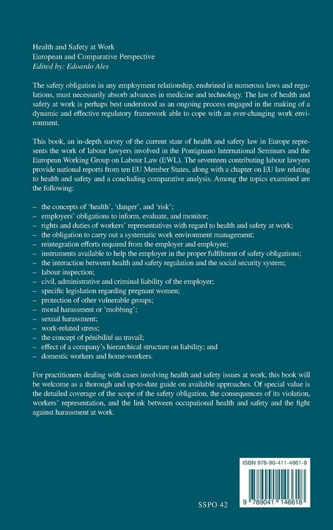 Produktbild: Health and Safety at Work. European and Comparative Perspective