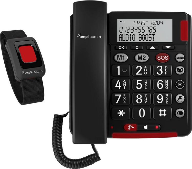 Produktbild: Amplicomms BigTel 50 Alarm Plus Schnurgebundenes Seniorentelefon f&uuml;r H&ouml;rger&auml;te kompatibel, inkl. Notrufsender, Wahlwiederholung
