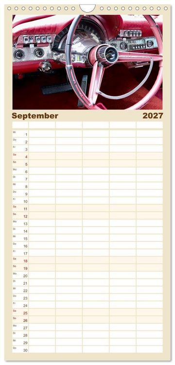 Produktbild: Familienplaner 2027 - Ikonische US-Car Armaturenbretter mit 5 Spalten (Wandkalender, 21 x 45 cm) CALVENDO