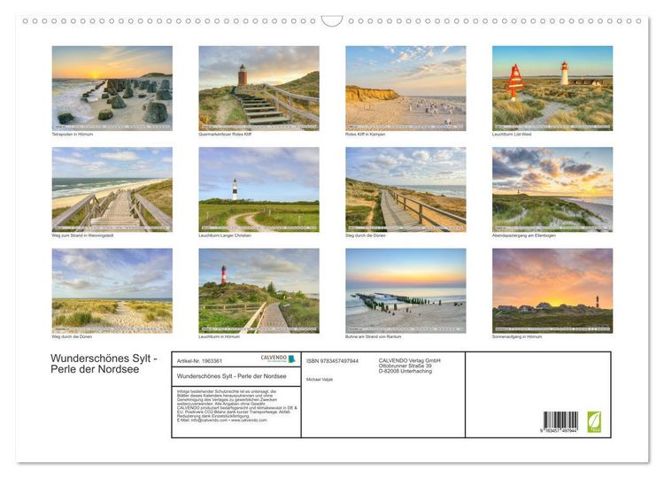 Produktbild: Wundersch&ouml;nes Sylt - Perle der Nordsee (Wandkalender 2026 DIN A2 quer), CALVENDO Monatskalender