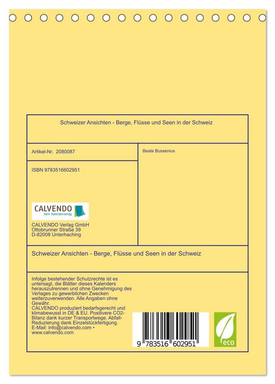 Produktbild: Schweizer Ansichten - Berge, Fl&uuml;sse und Seen in der Schweiz (Tischkalender 2026 DIN A5 hoch), CALVENDO Monatskalender