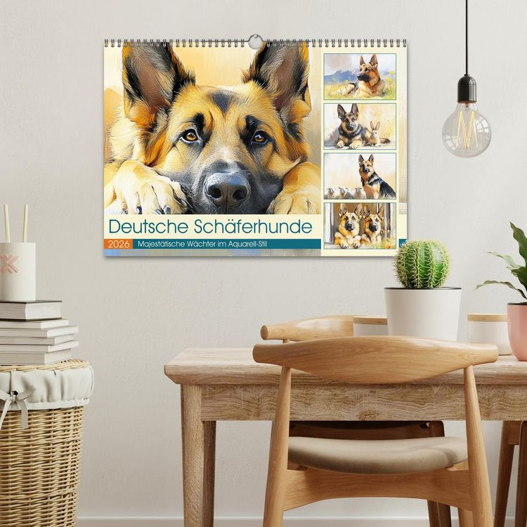 Produktbild: Deutsche Sch&auml;ferhunde. Majest&auml;tische W&auml;chter im Aquarell-Stil (Wandkalender 2026 DIN A3 quer), CALVENDO Monatskalender