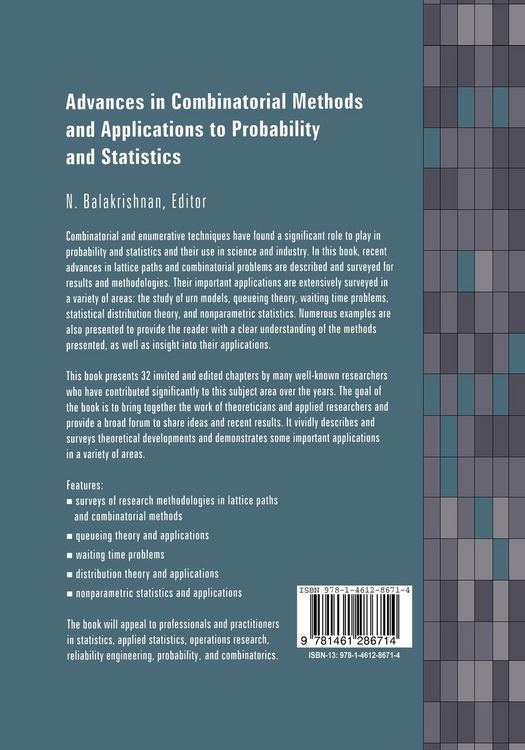 Produktbild: Advances in Combinatorial Methods and Applications to Probability and Statistics