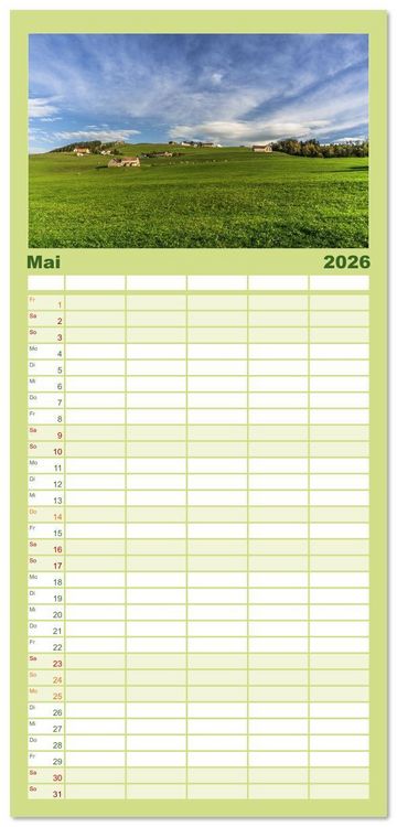 Produktbild: Familienplaner 2026 - Appenzellerland mit 5 Spalten (Wandkalender, 21 x 45 cm) CALVENDO