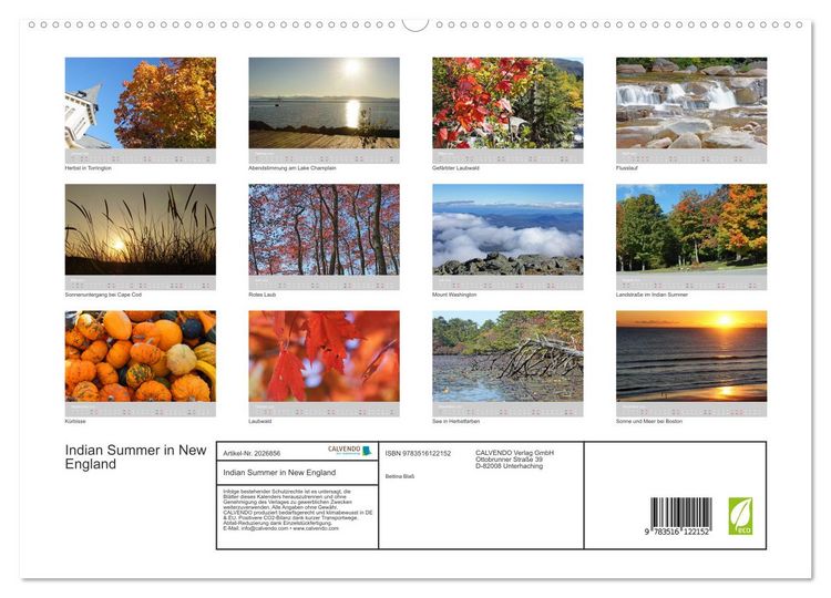Produktbild: Indian Summer in New England (hochwertiger Premium Wandkalender 2026 DIN A2 quer), Kunstdruck in Hochglanz