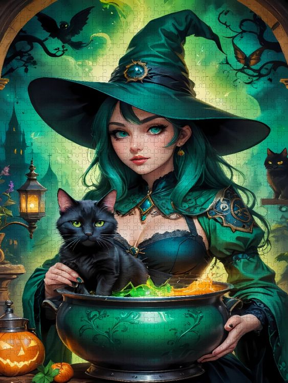 Produktbild: CALVENDO Puzzle Klassische Hexe mit interessanten Zaubertrank | 1000 Teile Lege-Gr&ouml;&szlig;e 64x48cm Foto-Puzzle f&uuml;r gl&uuml;ckliche Stunden