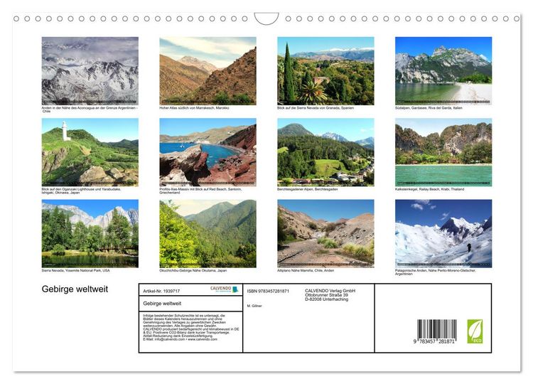 Produktbild: Gebirge weltweit (Wandkalender 2026 DIN A3 quer), CALVENDO Monatskalender
