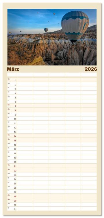 Produktbild: Familienplaner 2026 - Hei&szlig;luftballons Die sanften Riesen mit 5 Spalten (Wandkalender, 21 x 45 cm) CALVENDO
