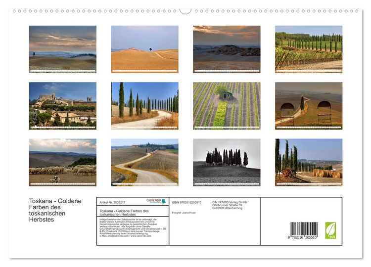 Produktbild: Toskana - Goldene Farben des toskanischen Herbstes (hochwertiger Premium Wandkalender 2026 DIN A2 quer), Kunstdruck in Hochglanz