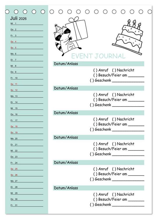 Produktbild: Geburtstagsplaner Doodle Tiere - F&uuml;r Termine, Geschenke, Eventdetails & mehr (Tischkalender 2026 DIN A5 hoch), CALVENDO Monatskalender