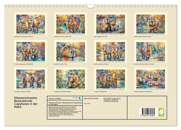 Produktbild: Wasserschweine. Bezaubernde Capybaras in der Natur (Wandkalender 2026 DIN A3 quer), CALVENDO Monatskalender