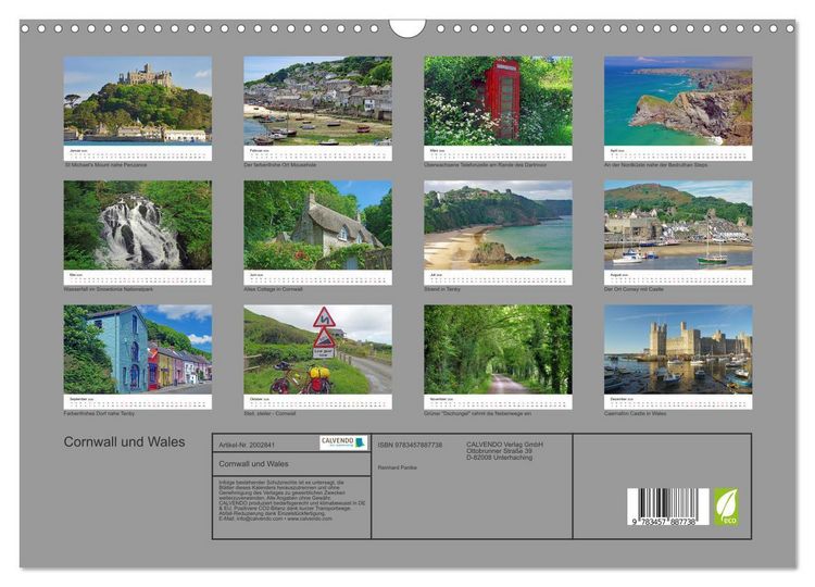 Produktbild: Cornwall und Wales (Wandkalender 2026 DIN A3 quer), CALVENDO Monatskalender