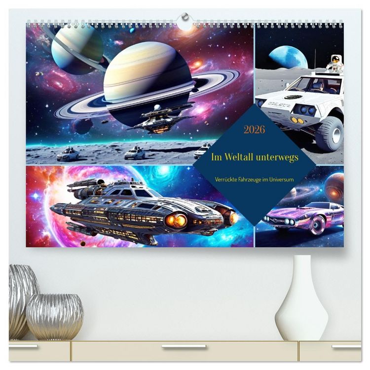 Produktbild: Im Weltall unterwegs - Verr&uuml;ckte Fahrzeuge im Universum (hochwertiger Premium Wandkalender 2026 DIN A2 quer), Kunstdruck in Hochglanz