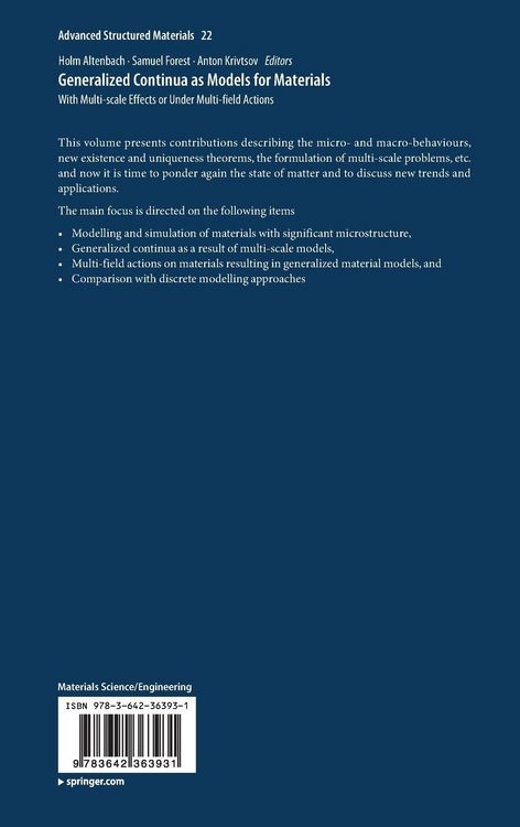 Produktbild: Generalized Continua as Models for Materials