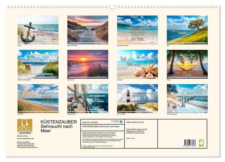 Produktbild: K&Uuml;STENZAUBER Sehnsucht nach Meer (Wandkalender 2027 DIN A2 quer), CALVENDO Monatskalender