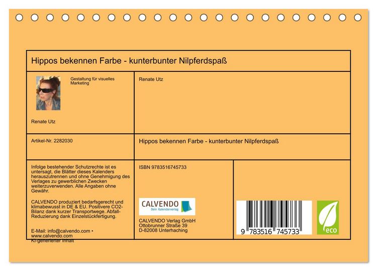 Produktbild: Hippos bekennen Farbe - kunterbunter Nilpferdspa&szlig; (Tischkalender 2026 DIN A5 quer), CALVENDO Monatskalender