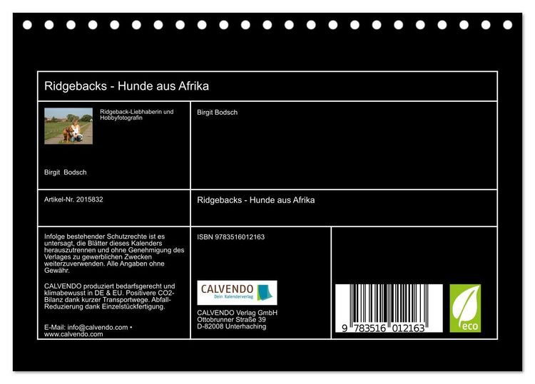 Produktbild: Ridgebacks - Hunde aus Afrika (Tischkalender 2026 DIN A5 quer), CALVENDO Monatskalender