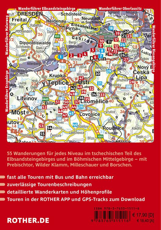 Produktbild: ROTHER Wanderf&uuml;hrer B&ouml;hmische Schweiz. 55 Touren im tschechischen Teil des Elbsandsteingebirges &ndash; mit B&ouml;hmischem Mittelgebirge