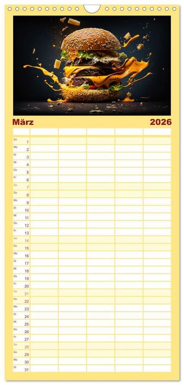 Produktbild: Familienplaner 2026 - Burgerfood mit 5 Spalten (Wandkalender, 21 x 45 cm) CALVENDO