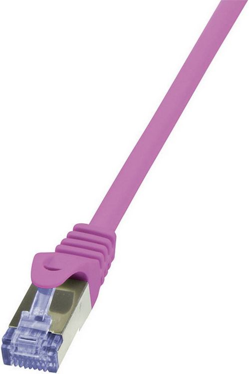 Produktbild: LogiLink CQ3049S RJ45 Patchkabel CAT 6a S/FTP 1.50 m Pink Flammwidrig, mit Rastnasenschutz 1 St.