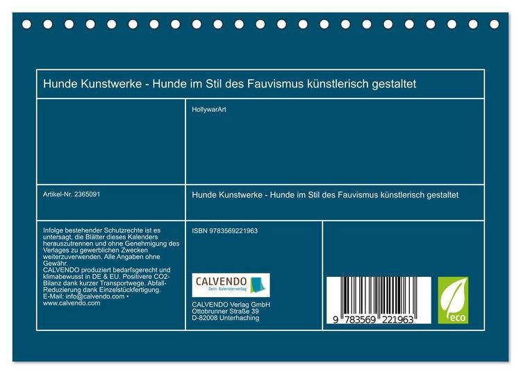 Produktbild: Hunde Kunstwerke - Hunde im Stil des Fauvismus k&uuml;nstlerisch gestaltet (Tischkalender 2027 DIN A5 quer), CALVENDO Monatskalender
