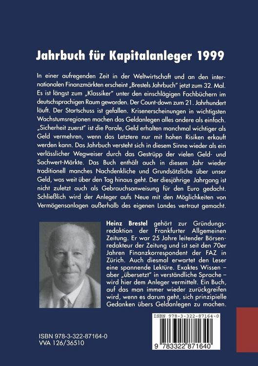 Produktbild: Jahrbuch f&uuml;r Kapitalanleger 1999