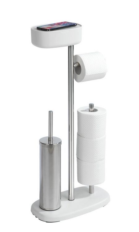 Produktbild: Stand WC-Garnitur mit Box Mod. Rivazza Wei&szlig;, integrierter Toilettenpapierhalter, Ersatzrollenhalter