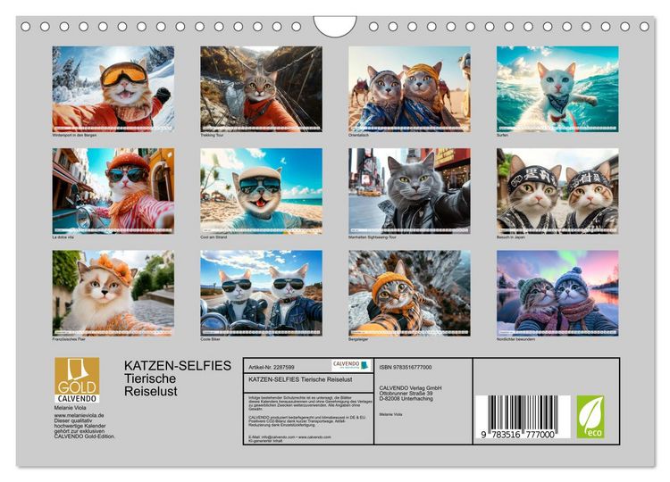 Produktbild: KATZEN-SELFIES Tierische Reiselust (Wandkalender 2027 DIN A4 quer), CALVENDO Monatskalender