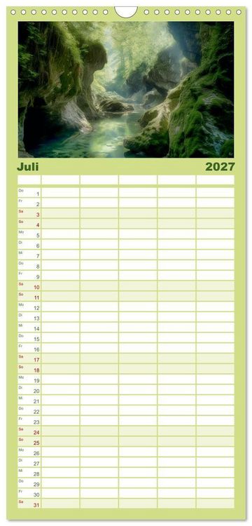 Produktbild: Familienplaner 2027 - Tr&auml;umereien in Gr&uuml;n mit 5 Spalten (Wandkalender, 21 x 45 cm) CALVENDO