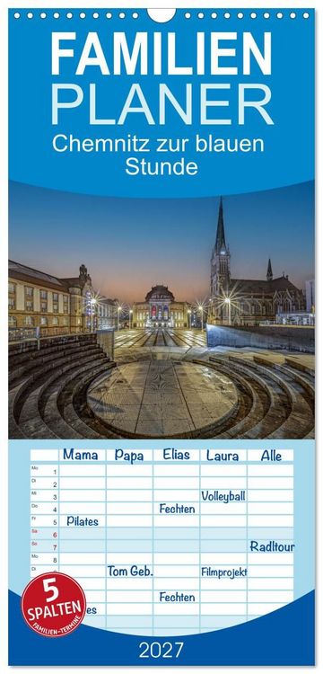 Produktbild: Familienplaner 2027 - Chemnitz zur blauen Stunde mit 5 Spalten (Wandkalender, 21 x 45 cm) CALVENDO