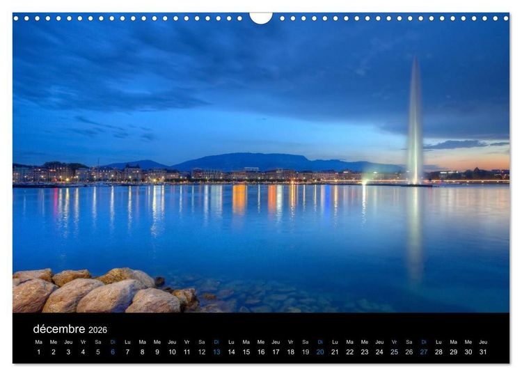 Produktbild: Cr&eacute;puscule sur Gen&egrave;ve (Calendrier mural 2026 DIN A3 vertical), CALVENDO calendrier mensuel