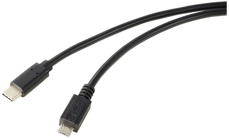 Produktbild: Renkforce USB-Kabel USB 2.0 USB-C&reg; Stecker, USB-Micro-B Stecker 1.00 m Schwarz Rund RF-5719754