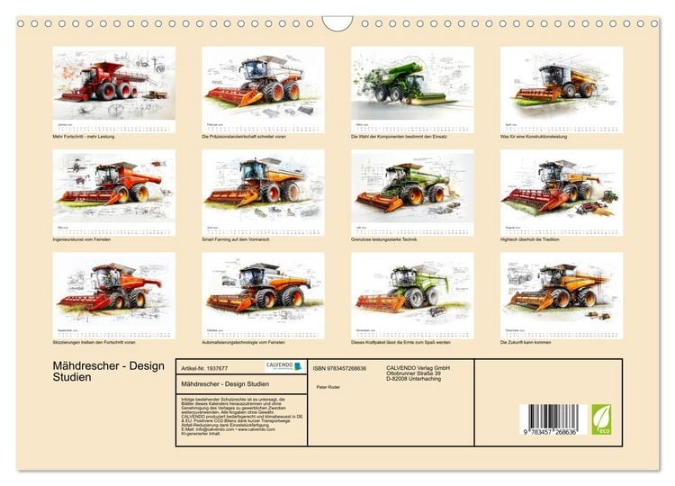 Produktbild: M&auml;hdrescher - Design Studien (Wandkalender 2026 DIN A3 quer), CALVENDO Monatskalender
