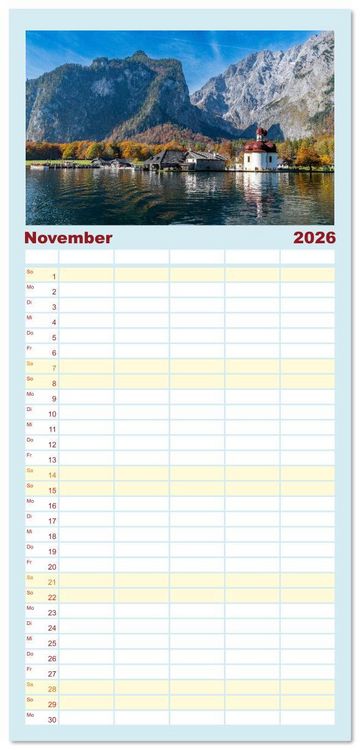 Produktbild: Familienplaner 2026 - Bayerisches Alpenparadies mit 5 Spalten (Wandkalender, 21 x 45 cm) CALVENDO
