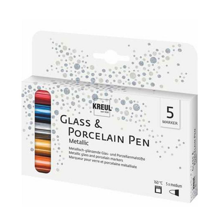 Produktbild: KREUL Glass & Porcelain Pen Metallic medium 2-4mm 5 St&uuml;ck Kartonetui