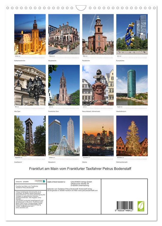 Produktbild: Frankfurt am Main vom Frankfurter Taxifahrer Petrus Bodenstaff (Wandkalender 2026 DIN A3 hoch), CALVENDO Monatskalender