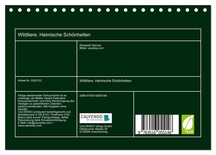 Produktbild: Wildtiere. Heimische Sch&ouml;nheiten (Tischkalender 2026 DIN A5 quer), CALVENDO Monatskalender