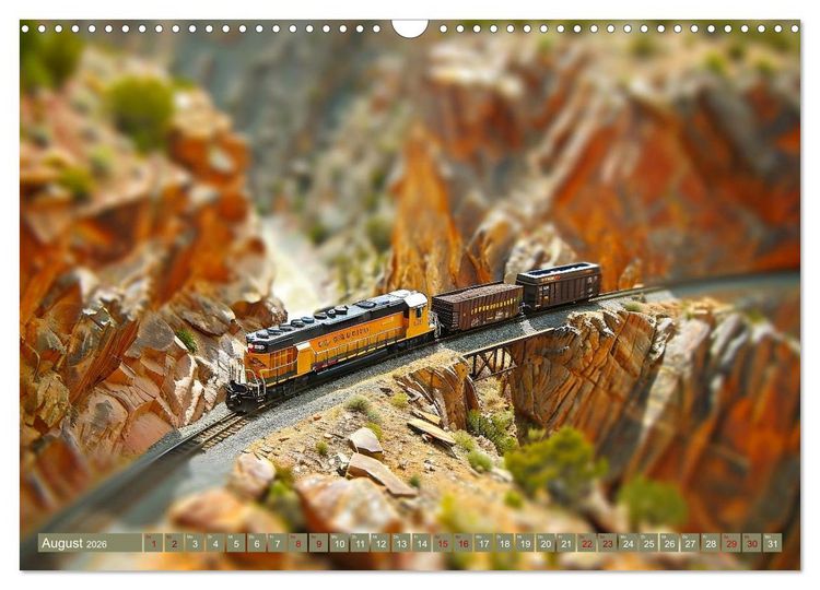 Produktbild: Miniaturwelt Eisenbahn - Zug um Zug ins Abenteuer (Wandkalender 2026 DIN A3 quer), CALVENDO Monatskalender