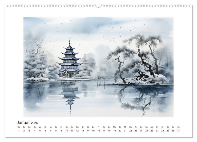 Produktbild: Heiwa - Friedliche Aquarelle im japanischen Stil (Wandkalender 2026 DIN A2 quer), CALVENDO Monatskalender