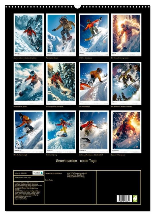 Produktbild: Snowboarden - coole Tage (Wandkalender 2026 DIN A2 hoch), CALVENDO Monatskalender