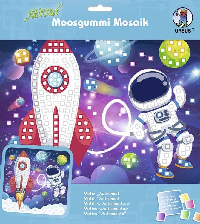 Produktbild: URSUS Kinder-Bastelsets Moosgummi Mosaiken Glitter Astronaut, Bastelset aus Moosgummi-Stickern, ca. 25x25cm