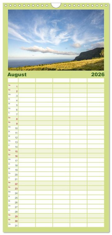 Produktbild: Familienplaner 2026 - Azoren Landschaften - Flores und Corvo mit 5 Spalten (Wandkalender, 21 x 45 cm) CALVENDO