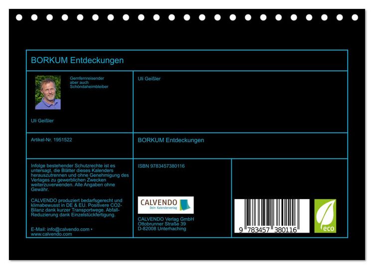 Produktbild: BORKUM Entdeckungen (Tischkalender 2026 DIN A5 quer), CALVENDO Monatskalender