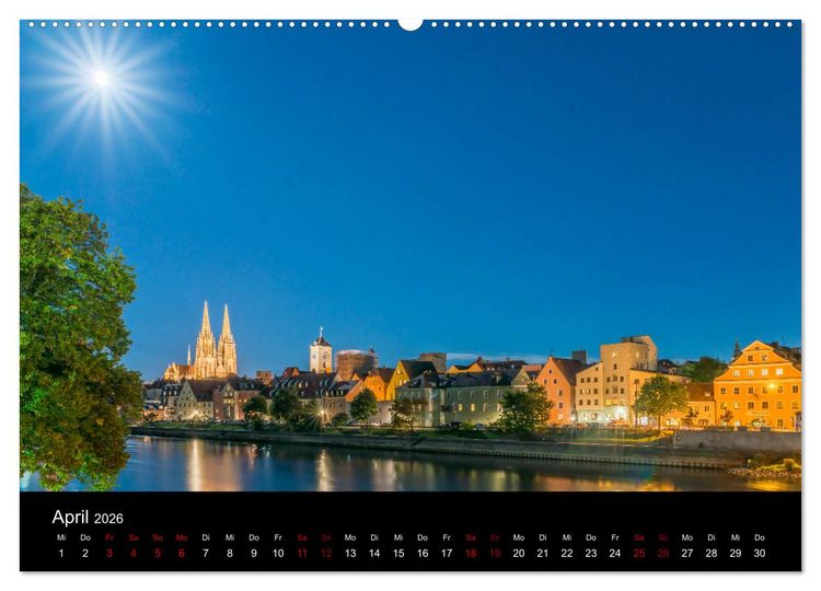 Produktbild: Regensburg bei Nacht (hochwertiger Premium Wandkalender 2026 DIN A2 quer), Kunstdruck in Hochglanz